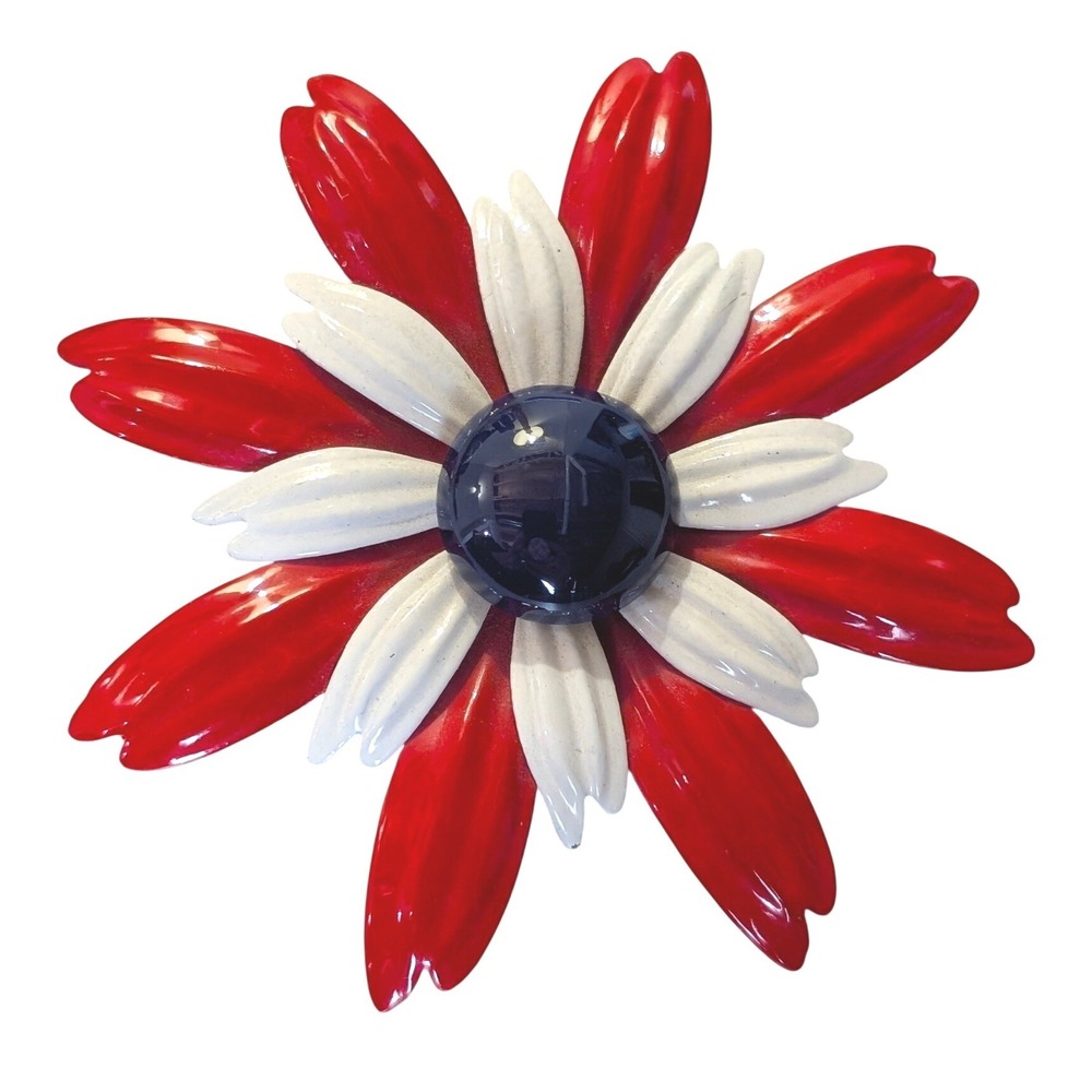Vintage Red White Blue Enamel Flower Brooch Patriotic Floral Pin 3 Inch - Picture 1 of 5